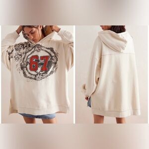 NWT Free People We The Free 67 Hoodie - ivory - white red grey - small